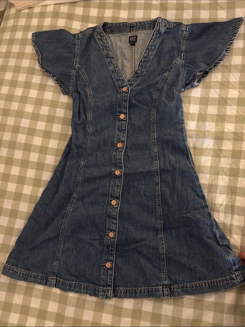 GAP Denim Midi Button-Front Dress in Blue